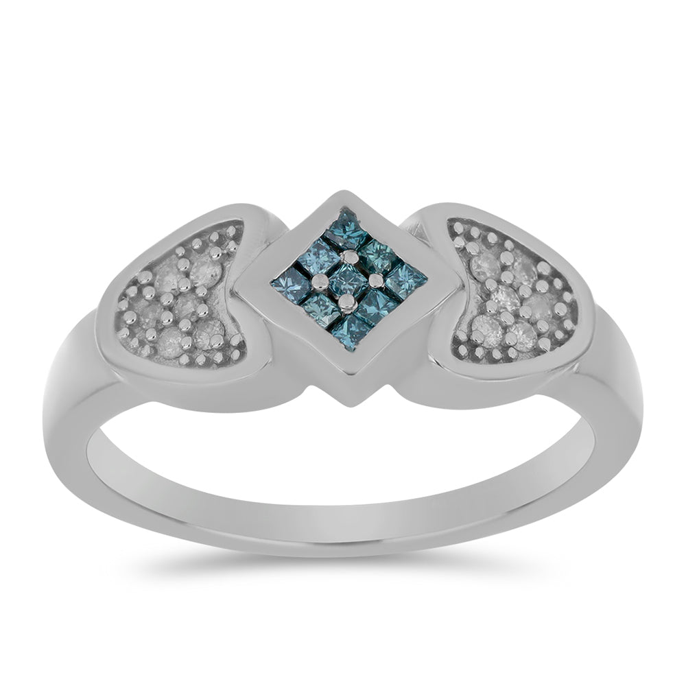 Stříbrný Prsten s Modrým Diamantem a Bílým Diamantem 3 