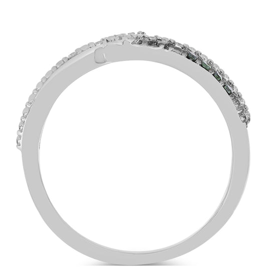 Stříbrný Prsten se Zeleným Diamantem a Bílým Diamantem
