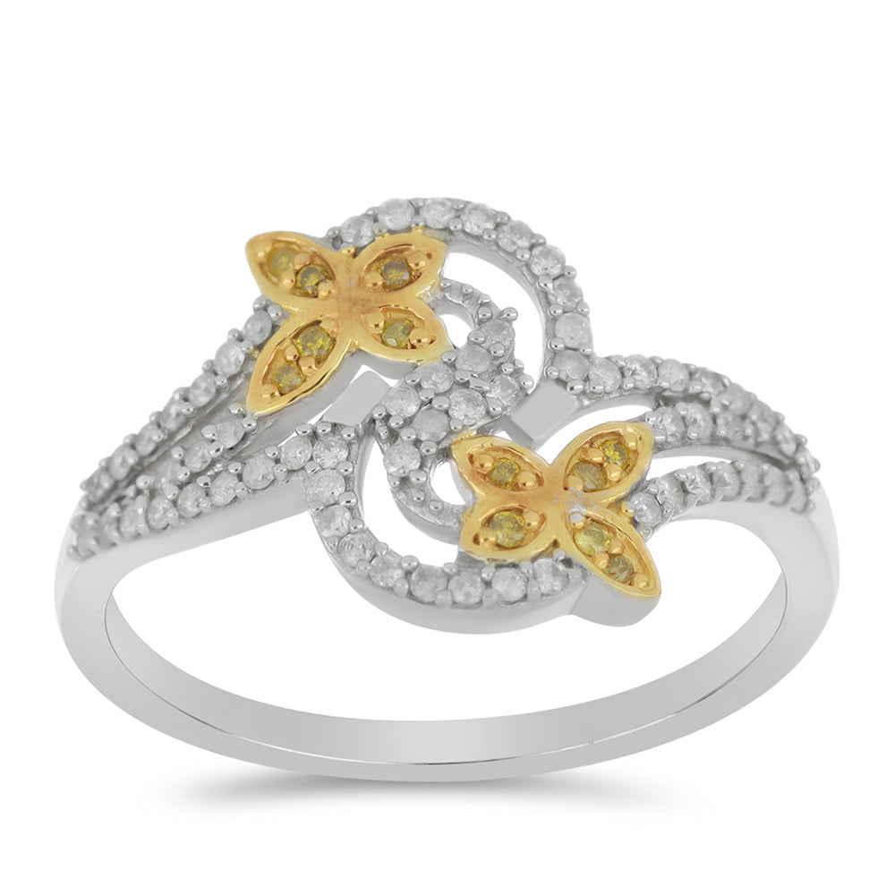 Pozlacený Stříbrný Prsten se Žlutým Diamantem a Bílým Diamantem 3 