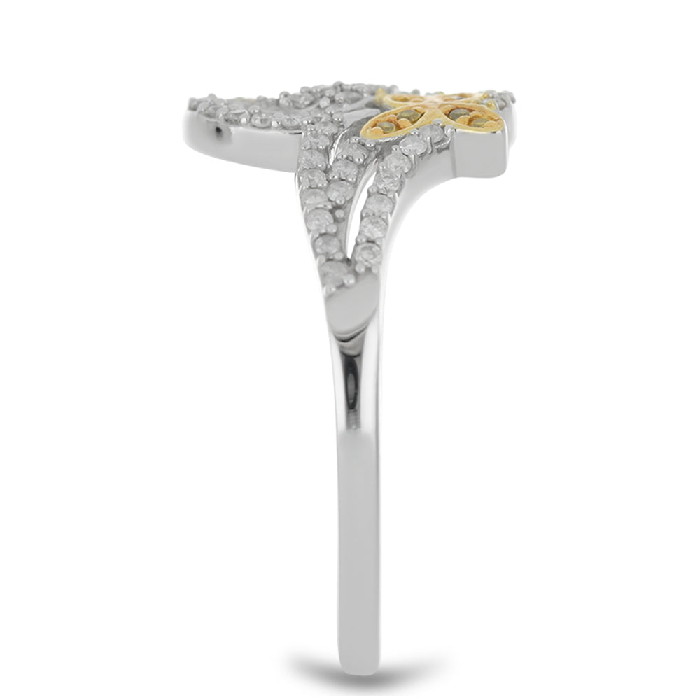 Pozlacený Stříbrný Prsten se Žlutým Diamantem a Bílým Diamantem 4 