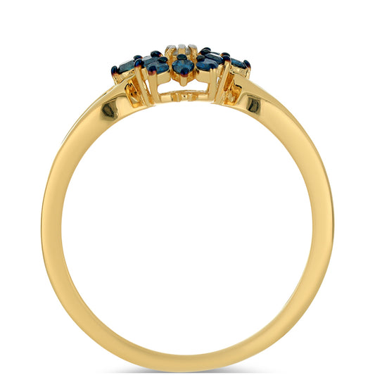Pozlacený Stříbrný Prsten s Modrým Diamantem a Bílým Diamantem