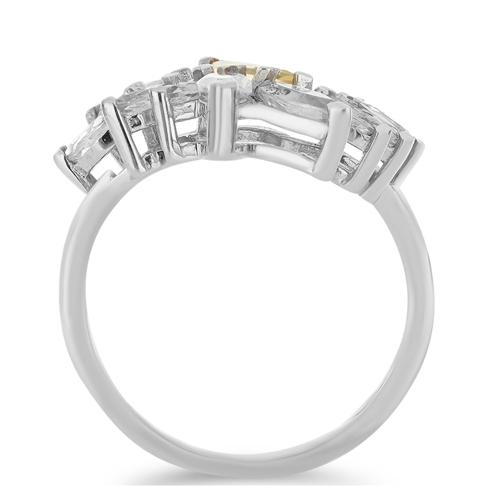 Stříbro 925/1000 - Prsten s Uralským Citrínem a Bílým Topazem - Karátové číslo: 1.38. přibližná hmotnost: 2.79 gramů