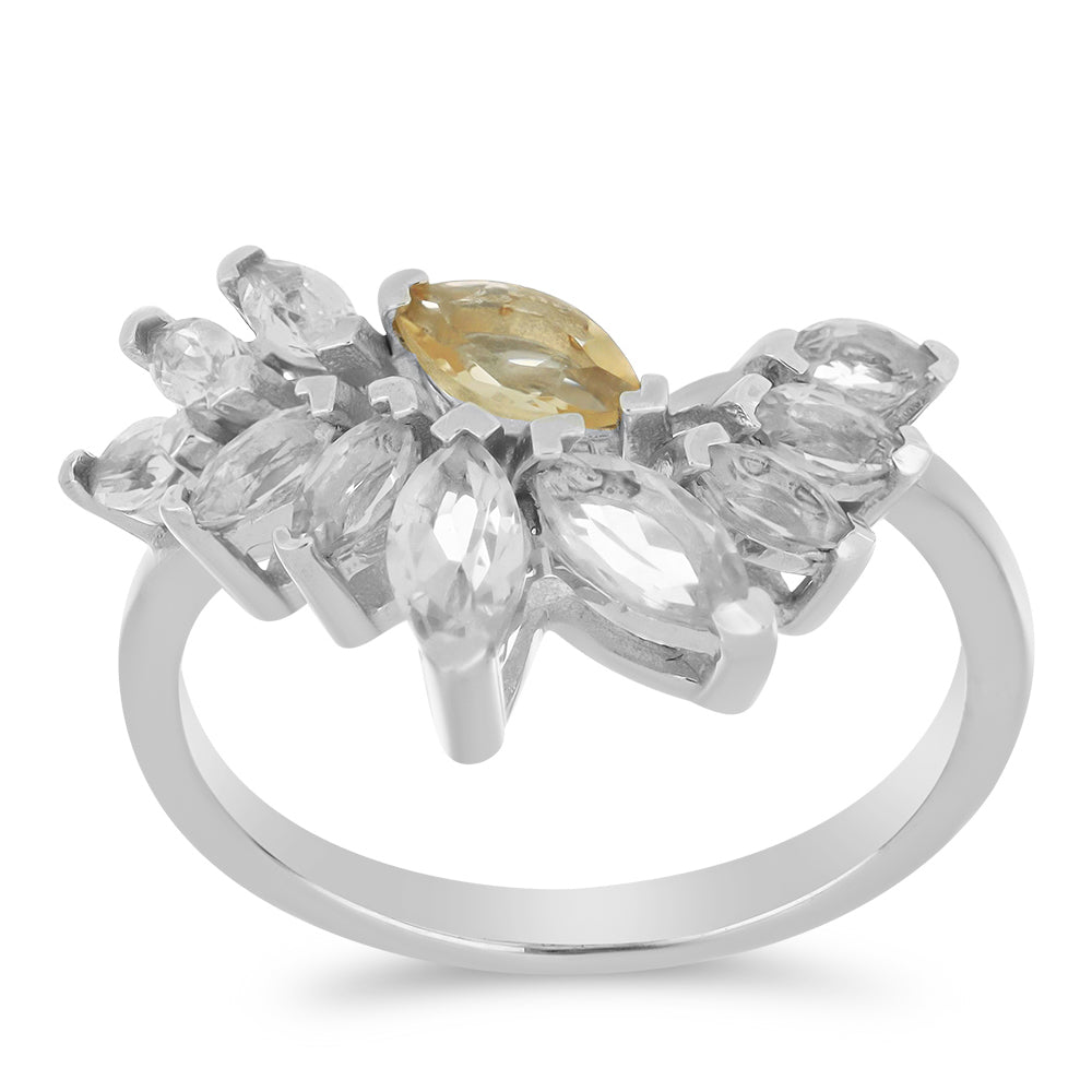 Stříbro 925/1000 - Prsten s Uralským Citrínem a Bílým Topazem - Karátové číslo: 1.38. přibližná hmotnost: 2.79 gramů 3 