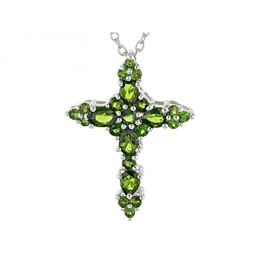 Kříž Stříbrný Přívěsek s Chromovým Diopsidem