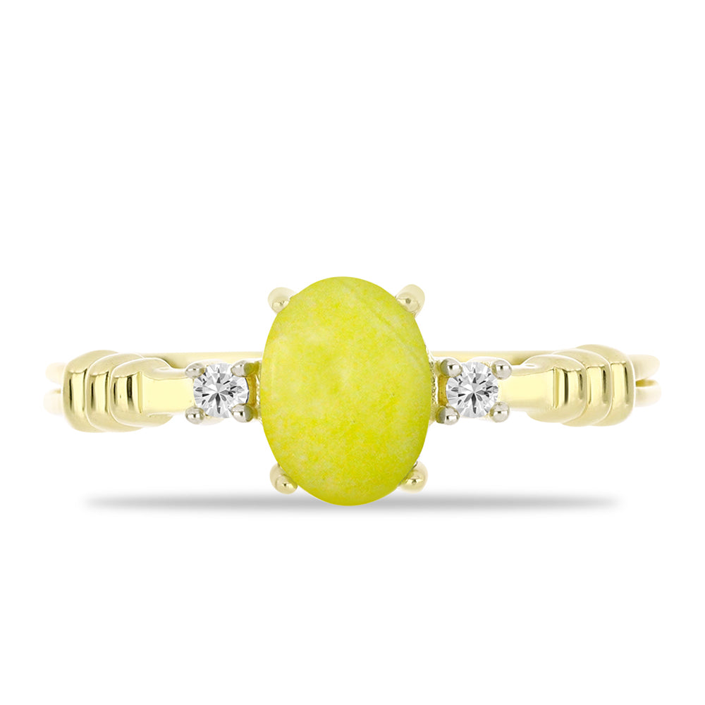 Pozlacené Stříbro 925/1000 - Prsten se Žlutým Serpentinem a Bílým Topazem - Karátové číslo: 1.42. přibližná hmotnost: 2.34 gramů