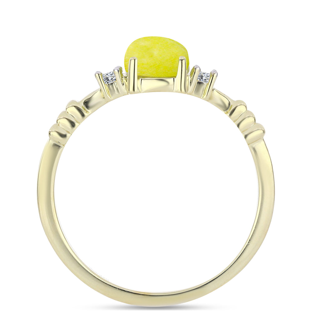 Pozlacené Stříbro 925/1000 - Prsten se Žlutým Serpentinem a Bílým Topazem - Karátové číslo: 1.42. přibližná hmotnost: 2.34 gramů