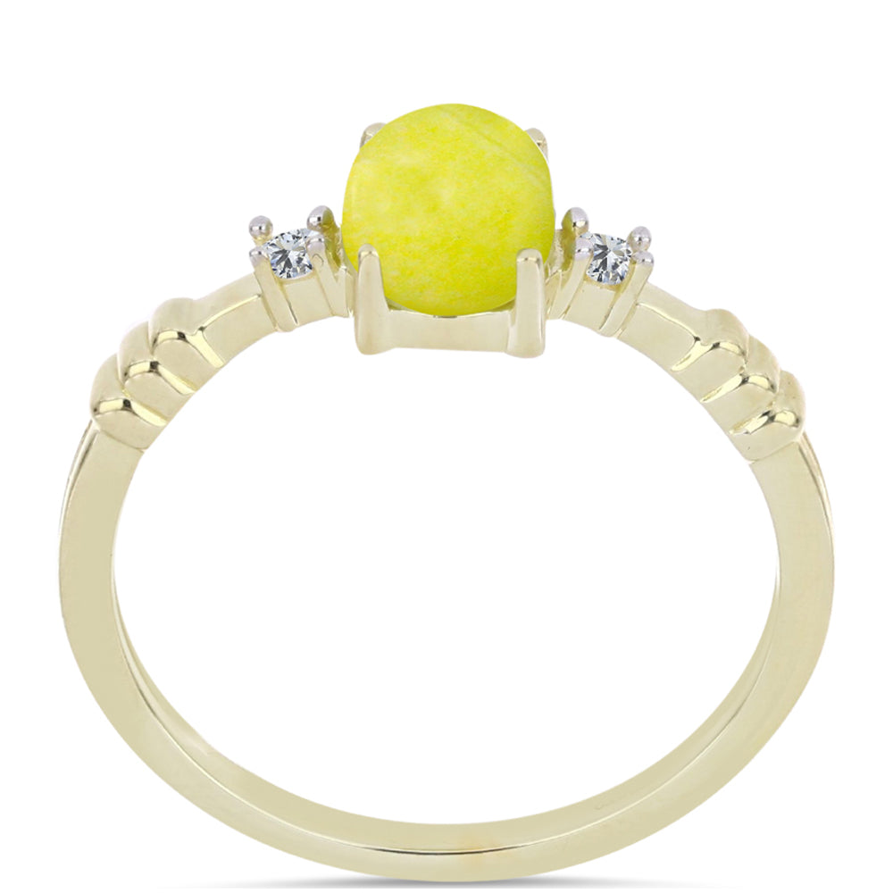 Pozlacené Stříbro 925/1000 - Prsten se Žlutým Serpentinem a Bílým Topazem - Karátové číslo: 1.42. přibližná hmotnost: 2.34 gramů 3 