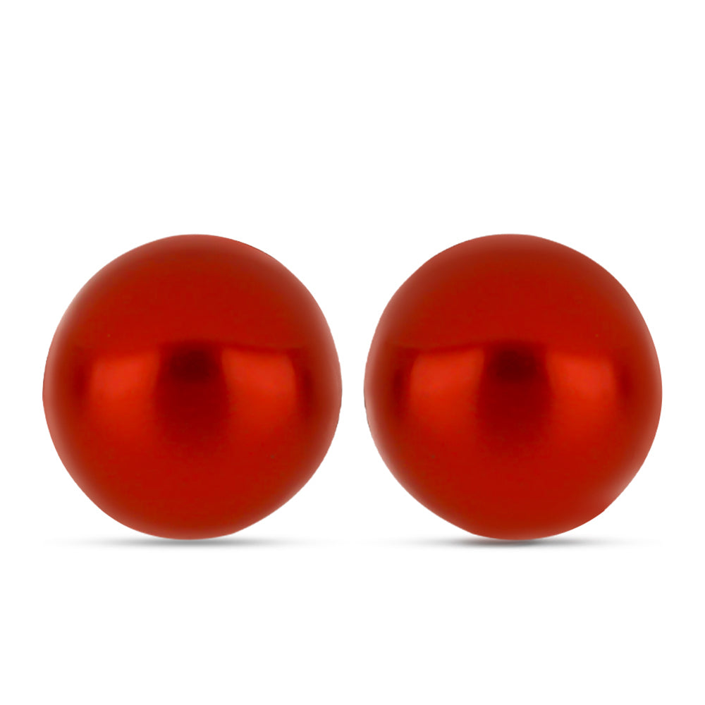 Pozlacené Stříbro 925/1000 - Náušnice s Červená sladkovodní Perlou - Karátové číslo: 5.06. přibližná hmotnost: 1.53 gramů 1 