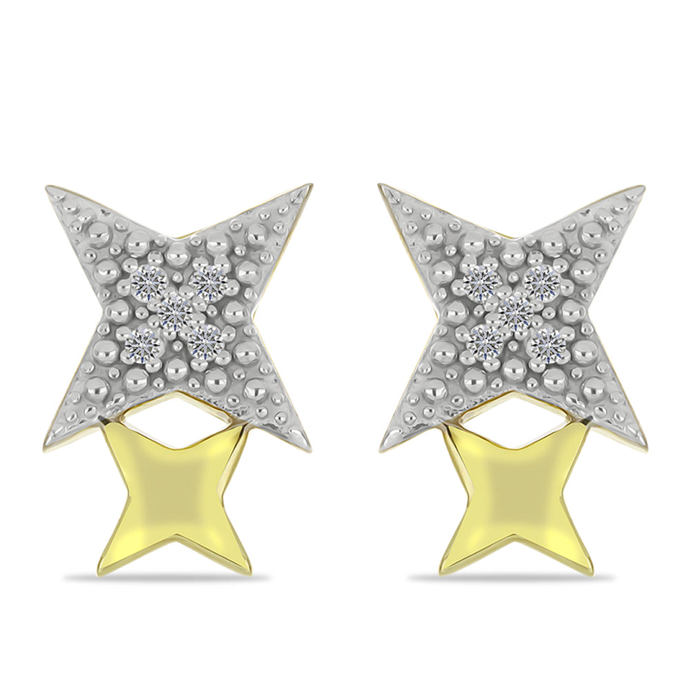 Pozlacené Stříbro 925/1000 - Náušnice s Bílým Diamantem - Karátové číslo: 0.06. přibližná hmotnost: 1.61 gramů 1 