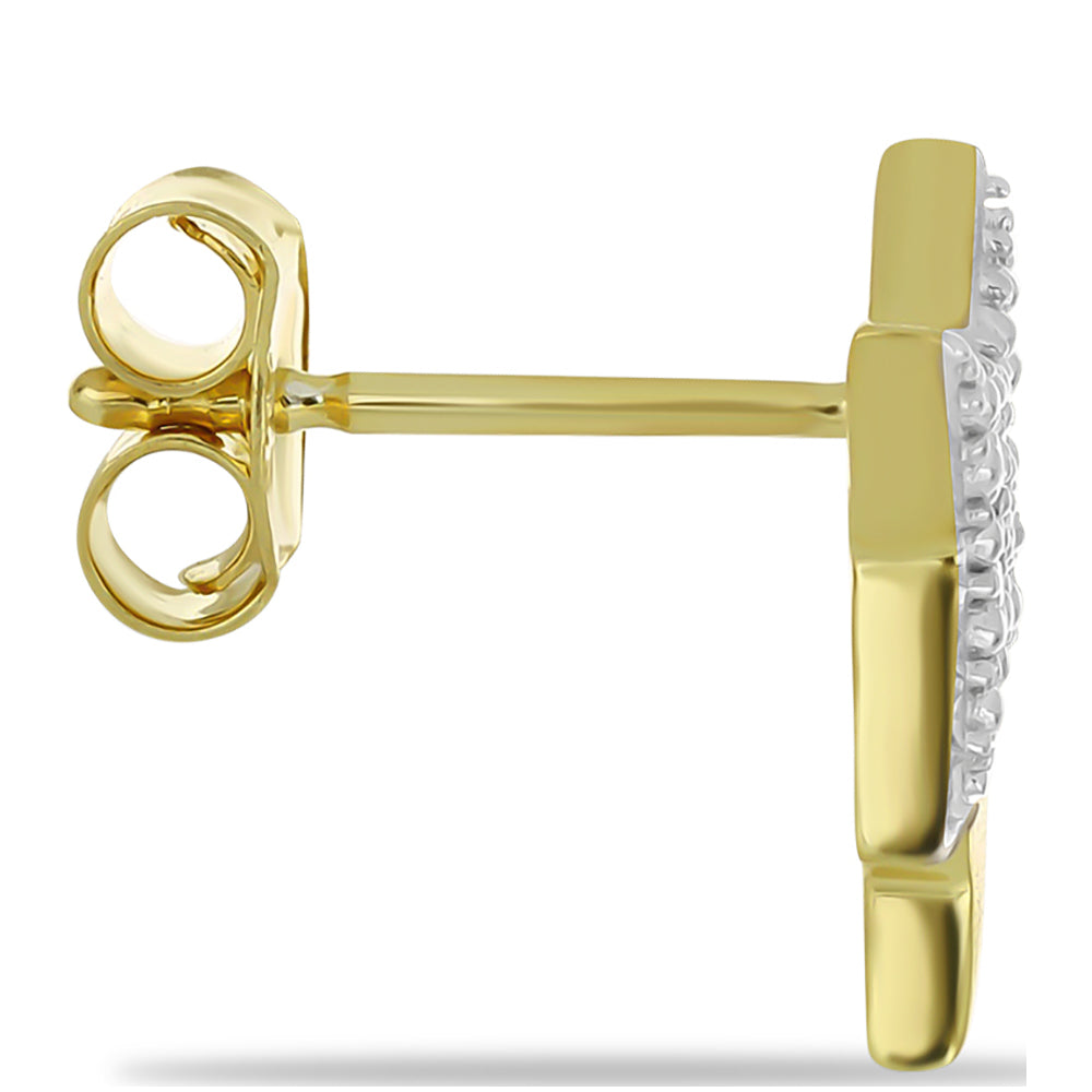 Pozlacené Stříbro 925/1000 - Náušnice s Bílým Diamantem - Karátové číslo: 0.06. přibližná hmotnost: 1.61 gramů 2 