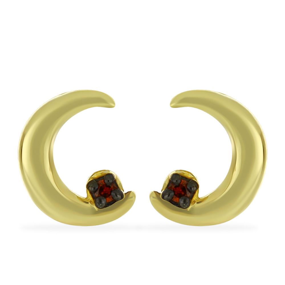 Pozlacené Stříbro 925/1000 - Náušnice s Červeným Diamantem - Karátové číslo: 0.02. přibližná hmotnost: 0.9 gramů