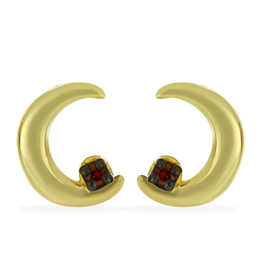 Pozlacené Stříbro 925/1000 - Náušnice s Červeným Diamantem - Karátové číslo: 0.02. přibližná hmotnost: 0.9 gramů