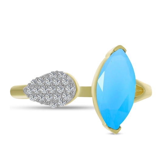 Pozlacený Stříbrný Prsten s Aqua Chalcedonem a Bílým Topazem