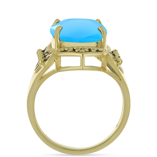 Pozlacený Stříbrný Prsten s Aqua Chalcedonem