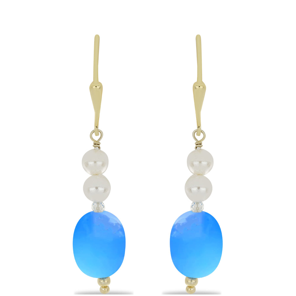 Pozlacené Stříbrné Náušnice s Aqua Chalcedonem a Bílým Křemenem 1 