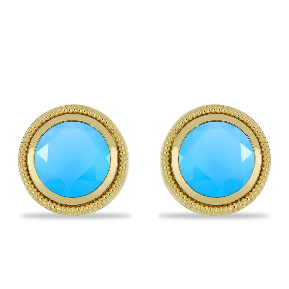 Pozlacené Stříbrné Náušnice s Aqua Chalcedonem 1 