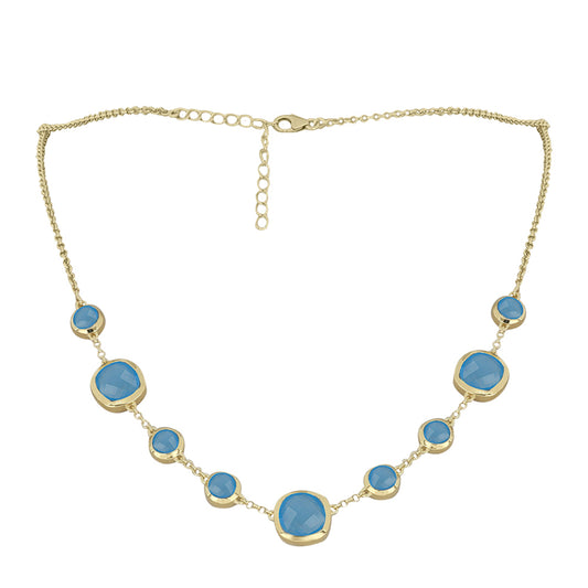 Pozlacený Stříbrný Náhrdelník s Aqua Chalcedonem