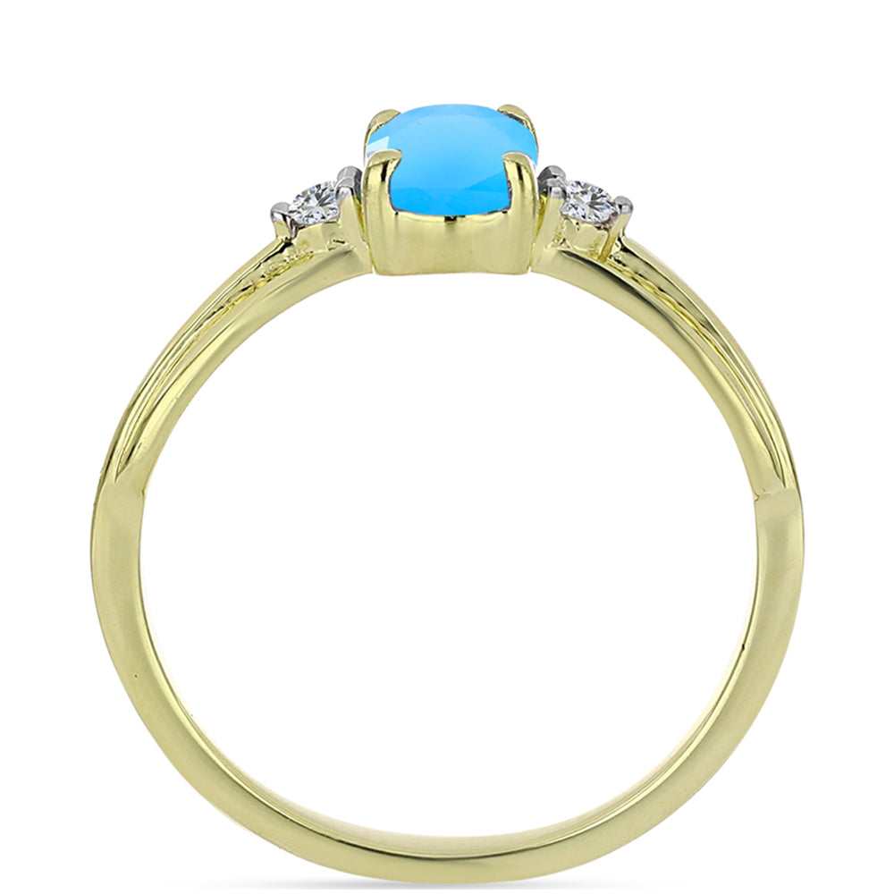 Pozlacený Stříbrný Prsten s Aqua Chalcedonem a Bílým Topazem 2 