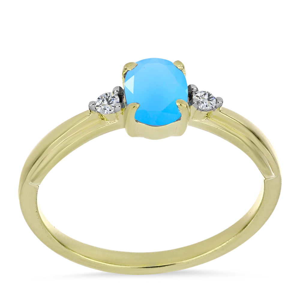 Pozlacený Stříbrný Prsten s Aqua Chalcedonem a Bílým Topazem 3 