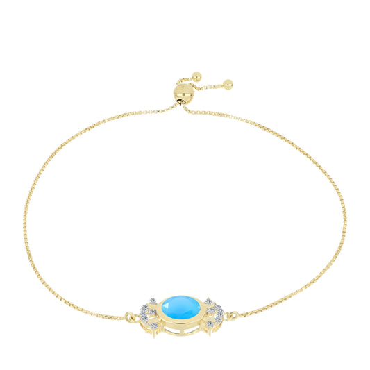 Pozlacený Stříbrný Náramek s Aqua Chalcedonem a Bílým Topazem