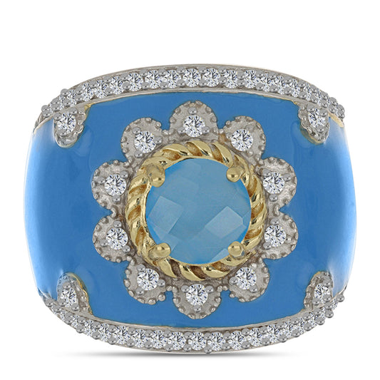 Pozlacený Stříbrný Prsten s Aqua Chalcedonem a Bílým Topazem