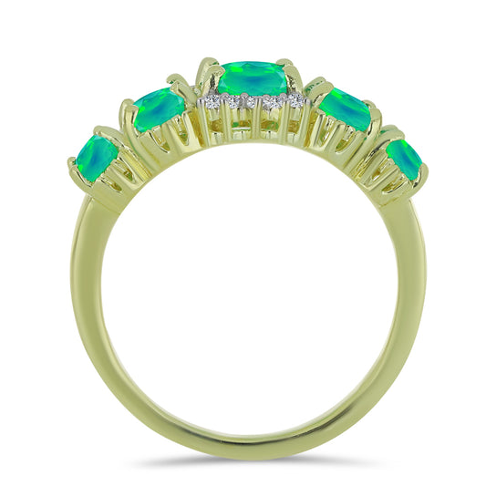 Pozlacené Stříbro 925/1000 - Prsten se Zeleným Etiopským Opálem z Lega Dembi a Bílým Topazem - Karátové číslo: 1.31. přibližná hmotnost: 2.95 gramů