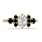 Pozlacený Stříbrný Prsten s Černým spinelem a Bílým Topazem