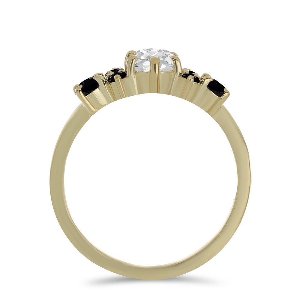 Pozlacený Stříbrný Prsten s Černým spinelem a Bílým Topazem 2 