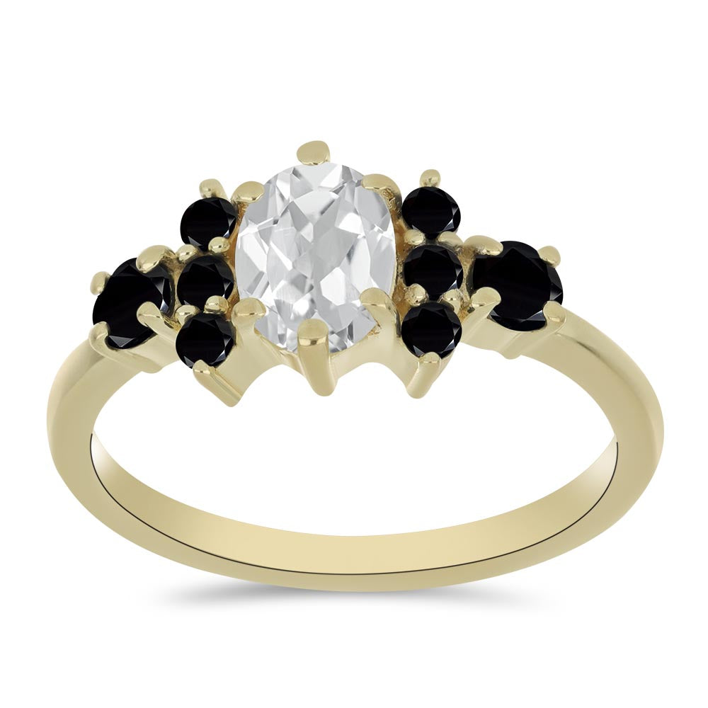 Pozlacený Stříbrný Prsten s Černým spinelem a Bílým Topazem 3 