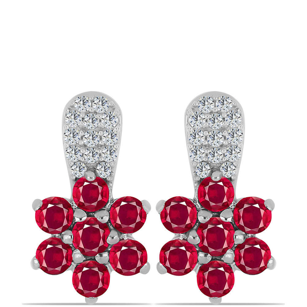 Stříbrné Náušnice s Madagaskarským Rubínem a Bílým Topazem 1 