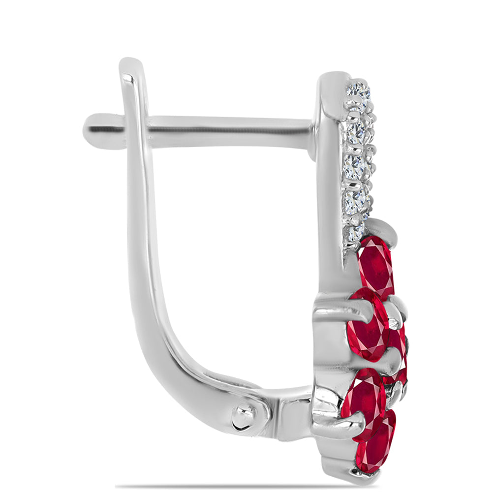 Stříbrné Náušnice s Madagaskarským Rubínem a Bílým Topazem
