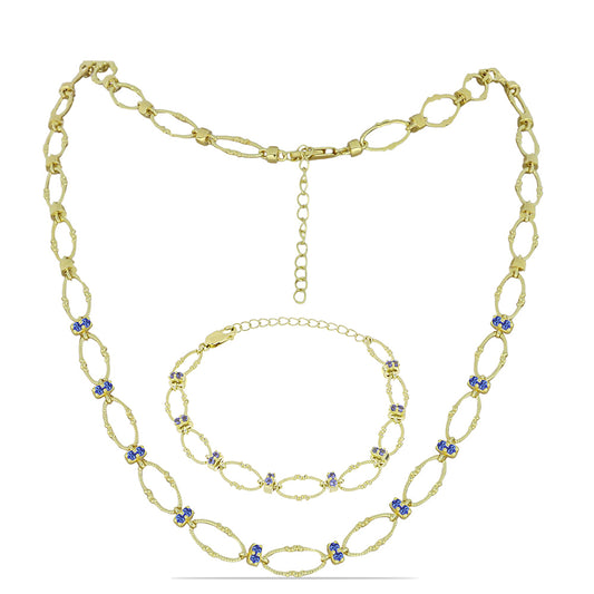 Pozlacená Stříbrná Sada s Tanzanitem ( Náhrdelník+Náramek )