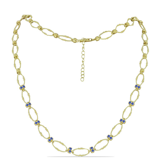 Pozlacená Stříbrná Sada s Tanzanitem ( Náhrdelník+Náramek )