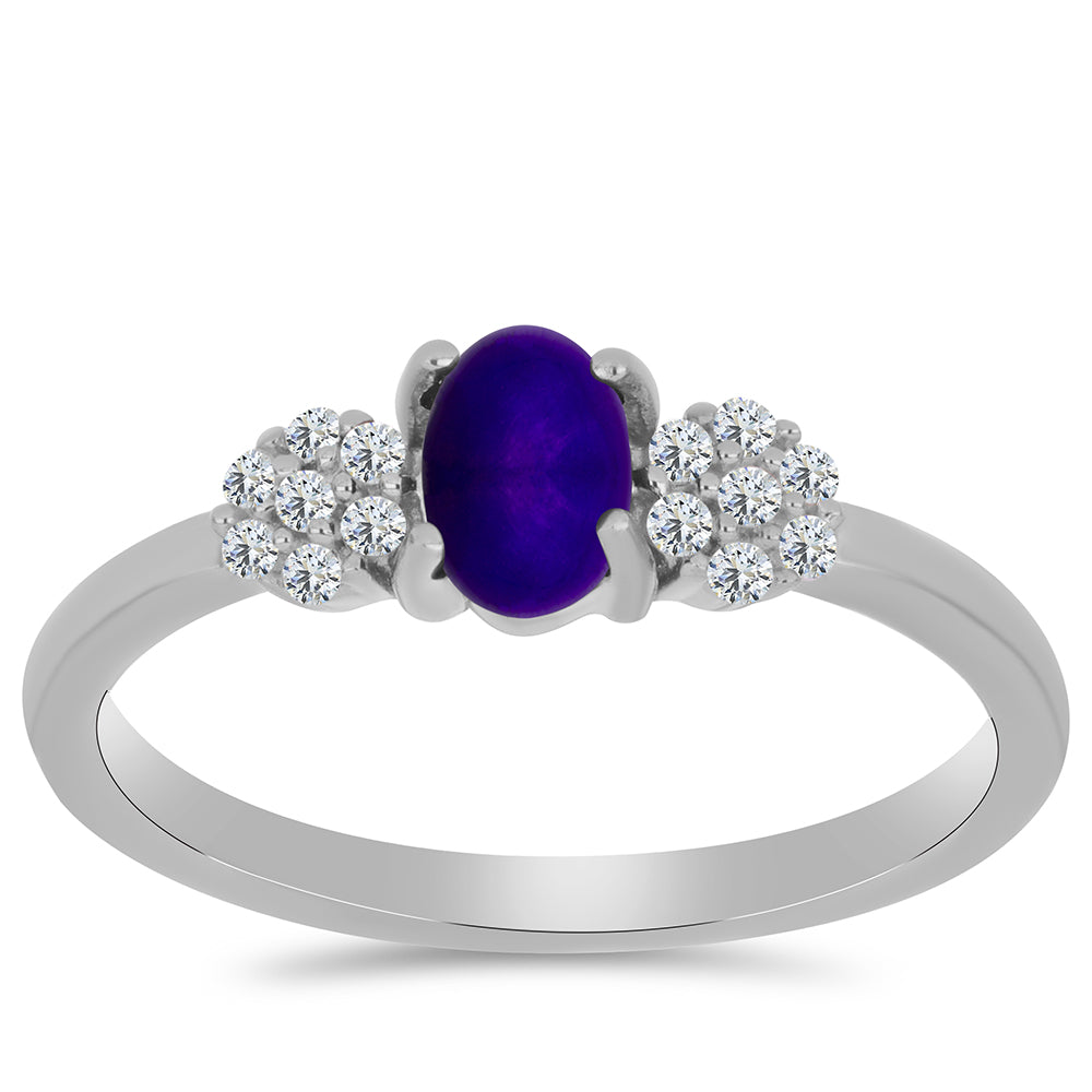 Stříbro 925/1000 - Prsten s Purpurovým Jadeitem a Bílým Topazem - Karátové číslo: 0.67. přibližná hmotnost: 2.25 gramů