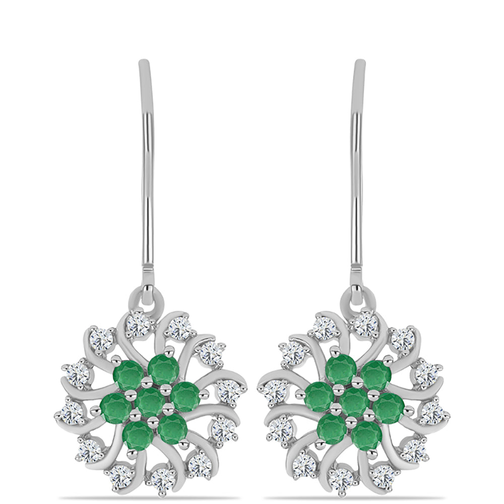 Stříbrné Náušnice s Brazilským Smaragdem a Bílým Topazem