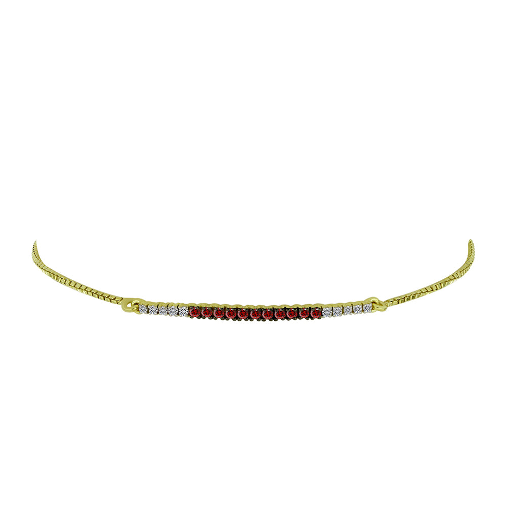 Pozlacený Stříbrný Náramek s Červeným Diamantem a Bílým Diamantem 2 