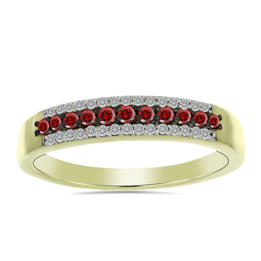 Pozlacený Stříbrný Prsten s Červeným Diamantem a Bílým Diamantem