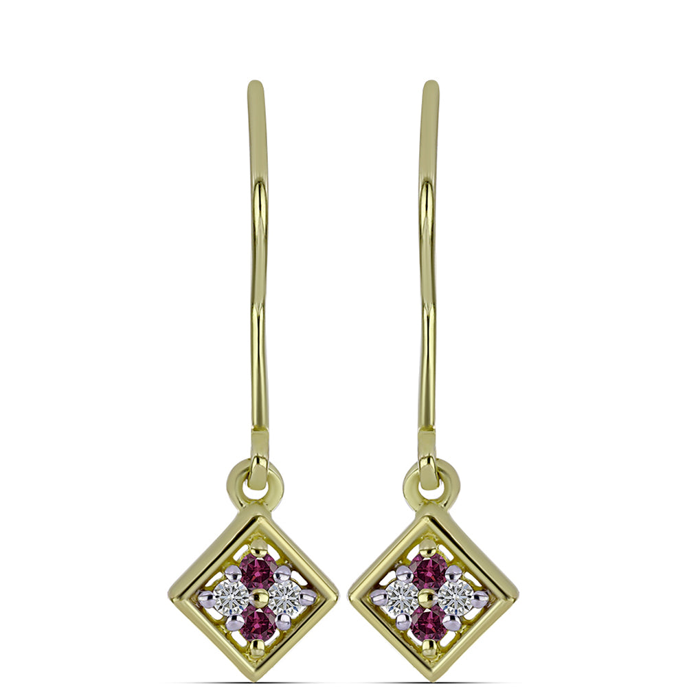 Pozlacené Stříbrné Náušnice s Purpurovým Diamantem a Bílým Diamantem 1 