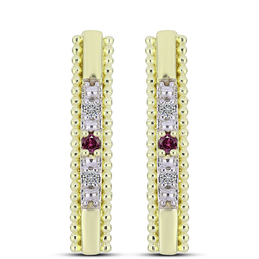 Pozlacené Stříbrné Náušnice s Purpurovým Diamantem a Bílým Diamantem