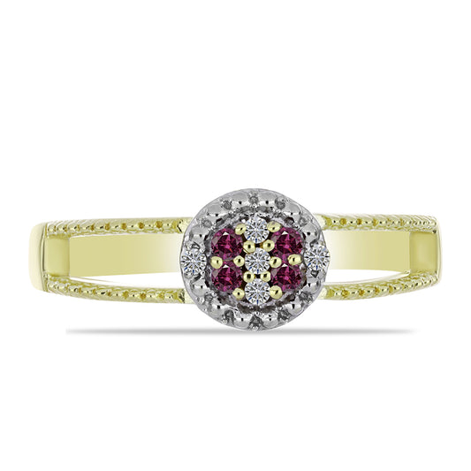 Pozlacený Stříbrný Prsten s Purpurovým Diamantem a Bílým Diamantem