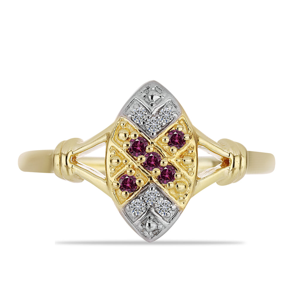 Pozlacený Stříbrný Prsten s Purpurovým Diamantem a Bílým Diamantem 1 