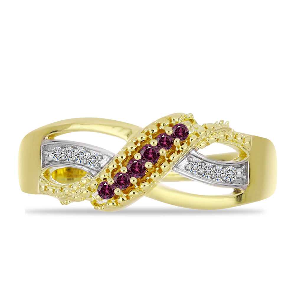 Pozlacený Stříbrný Prsten s Purpurovým Diamantem a Bílým Diamantem 1 