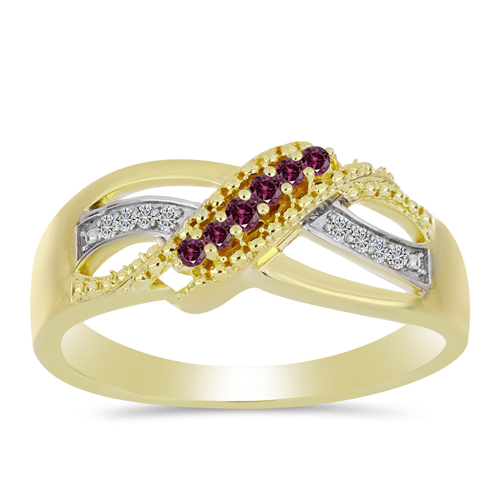 Pozlacený Stříbrný Prsten s Purpurovým Diamantem a Bílým Diamantem 3 