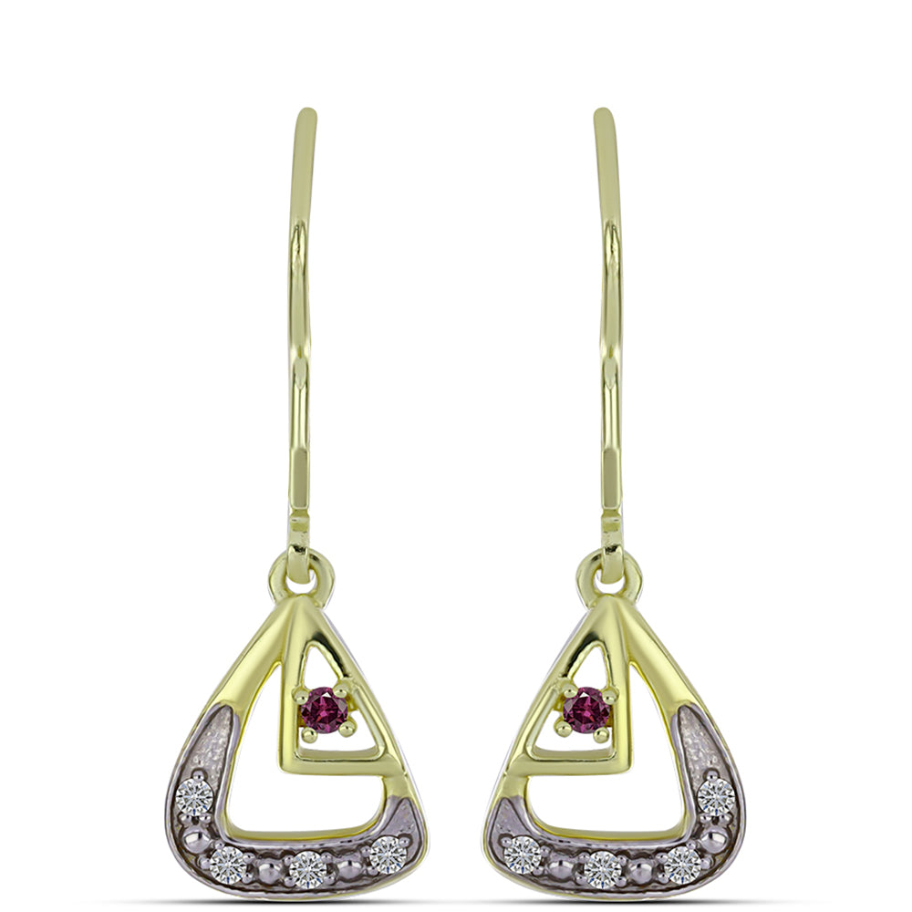 Pozlacené Stříbrné Náušnice s Purpurovým Diamantem a Bílým Diamantem 1 