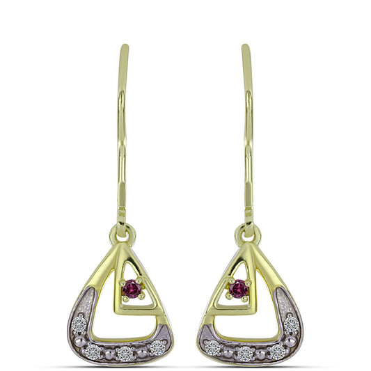Pozlacené Stříbrné Náušnice s Purpurovým Diamantem a Bílým Diamantem