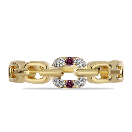 Pozlacený Stříbrný Prsten s Purpurovým Diamantem a Bílým Diamantem