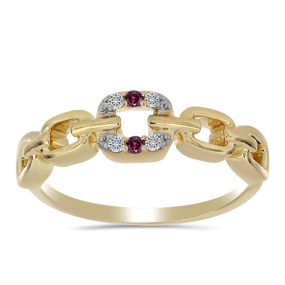 Pozlacený Stříbrný Prsten s Purpurovým Diamantem a Bílým Diamantem