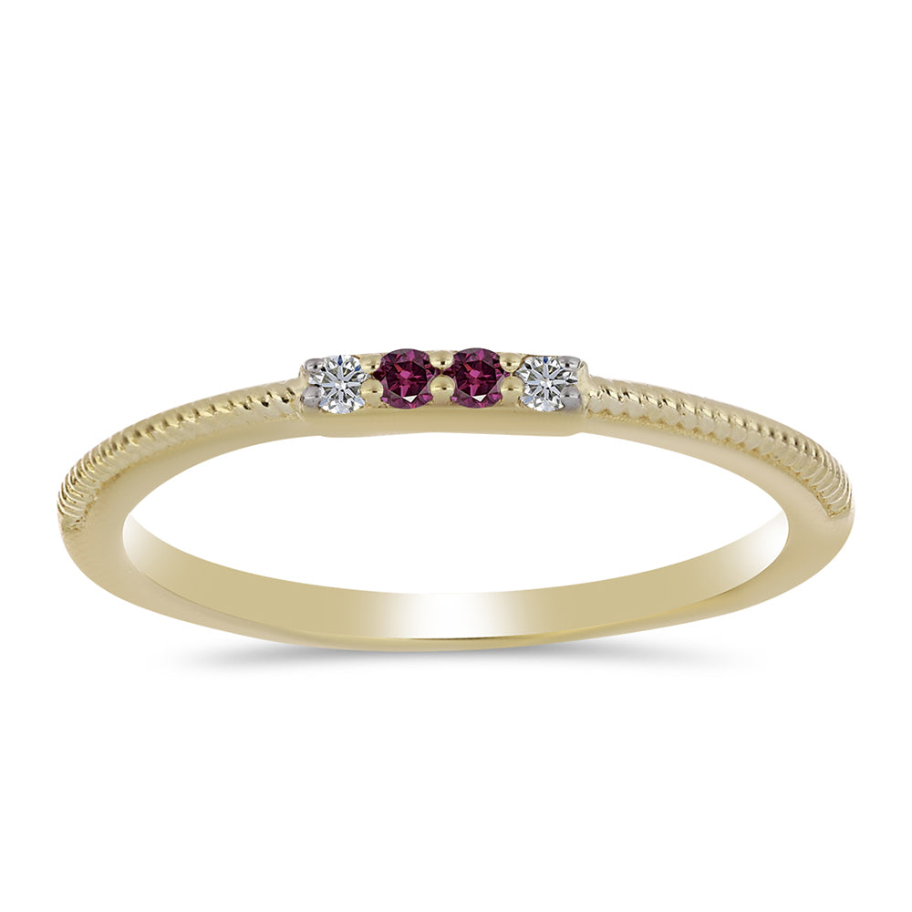 Pozlacený Stříbrný Prsten s Purpurovým Diamantem a Bílým Diamantem 1 