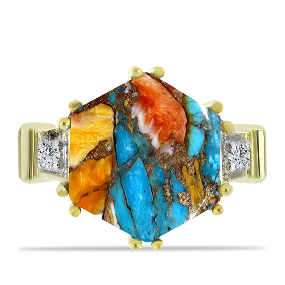 Pozlacený Stříbrný Prsten s Ústřicovým Tyrkysem a Bílým Topazem 1 