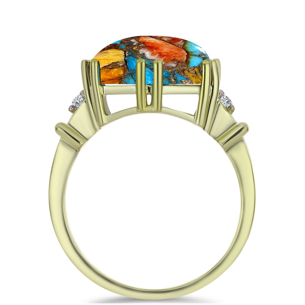 Pozlacený Stříbrný Prsten s Ústřicovým Tyrkysem a Bílým Topazem 2 